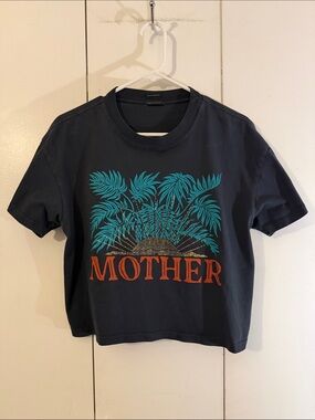 MOTHER Black Tee with Teal Palm and Orange Logo